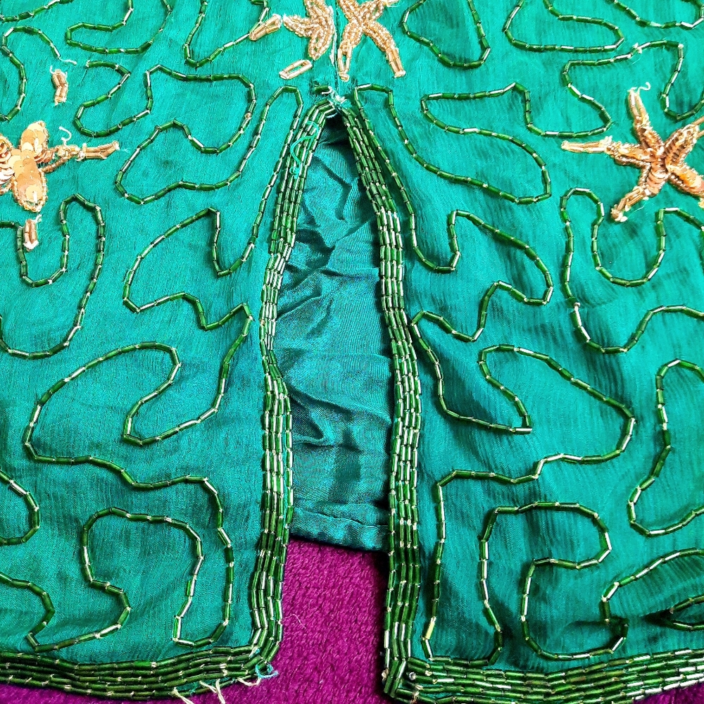 Vintage Lawrence Kazar 1X Beaded Silk Holiday Dress - Picture 8 of 15